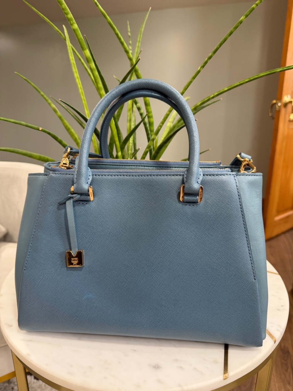 MCM Nuovo Satchel Tote Saffiano Leather with adjustable strap